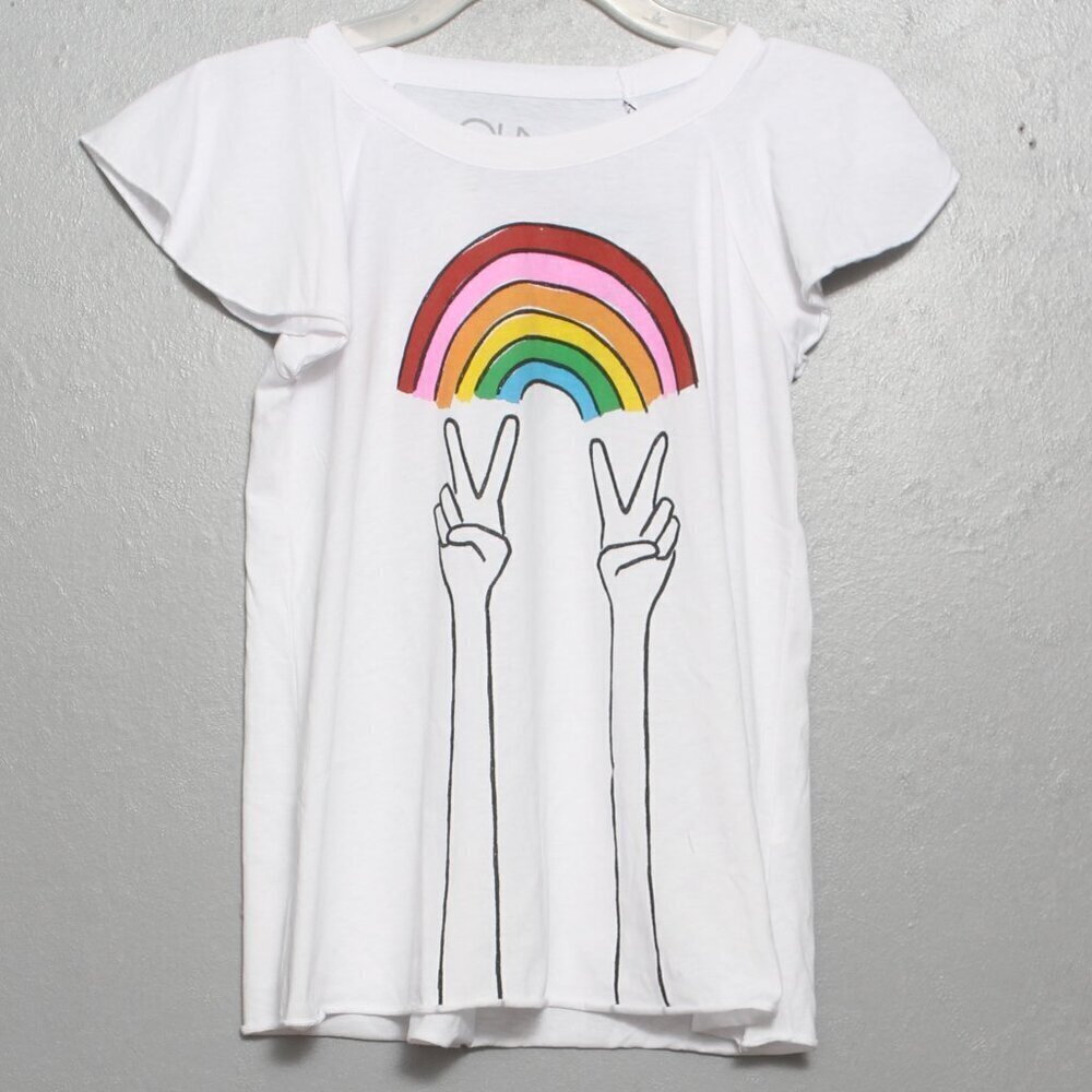 Chaser nwt rainbow peace graphic white flutter sleeve tee